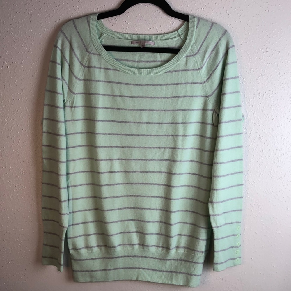 Gap sweater women’s size medium mint and gray striped wool blend
